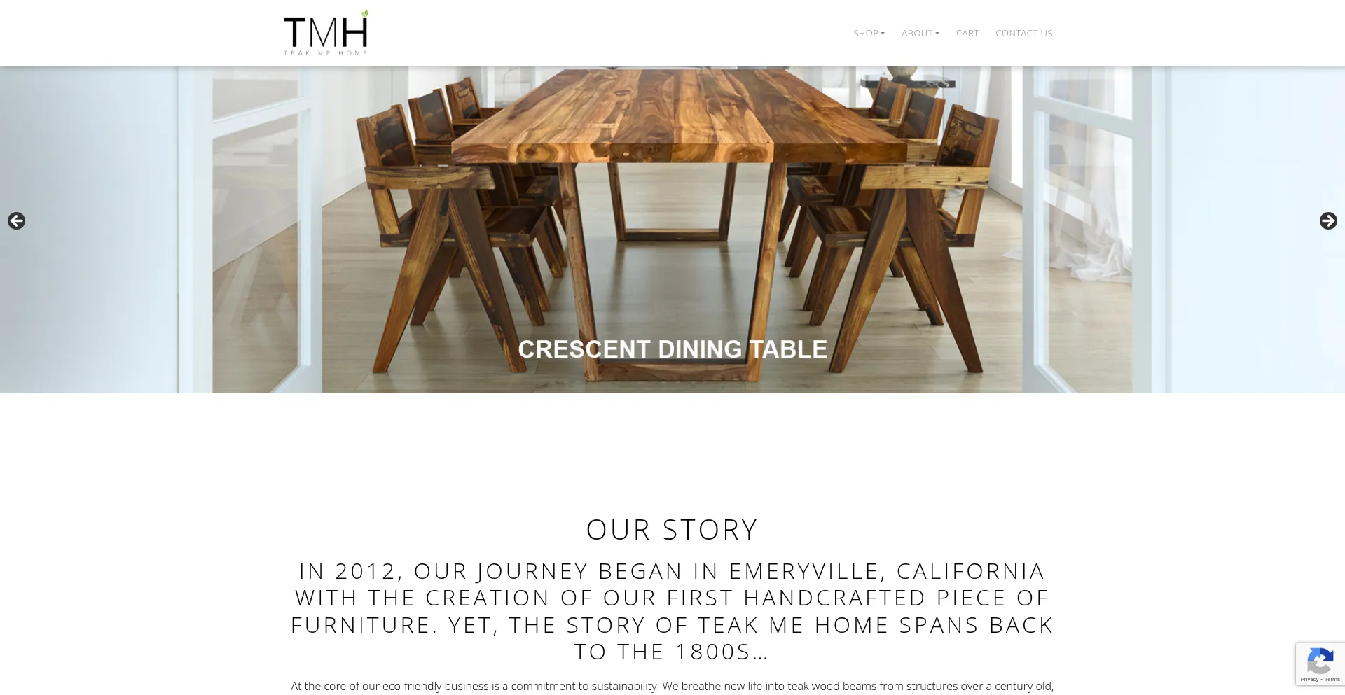 Website screenshot of Teakmehome.com