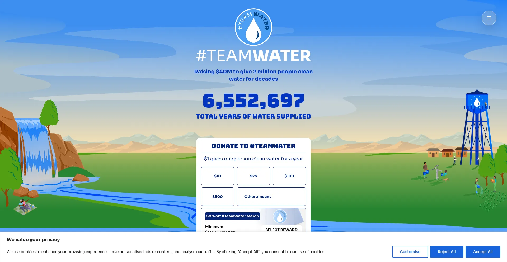 Website screenshot of Teamwater.org