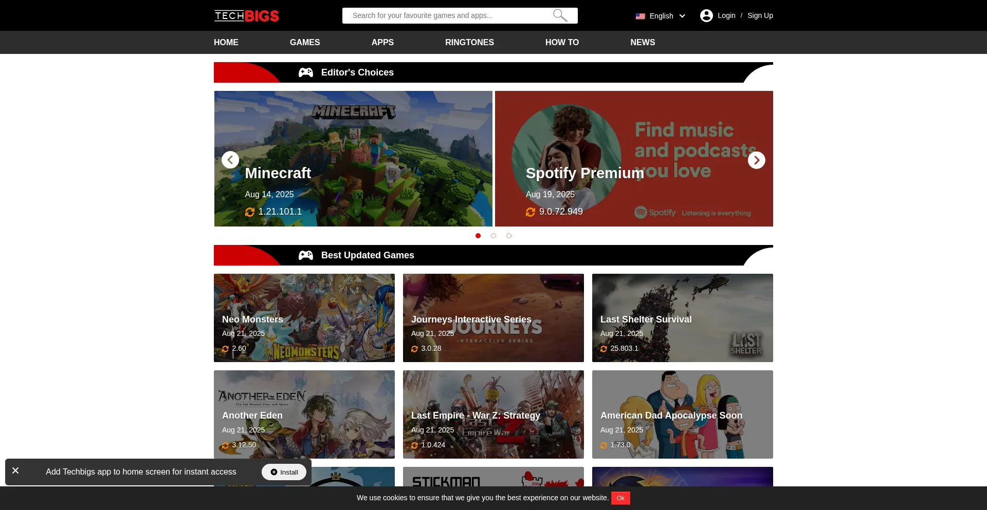Website screenshot of Techbigs.com