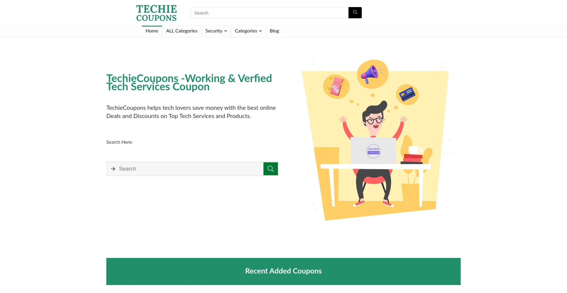 Website screenshot of Techiecoupons.com