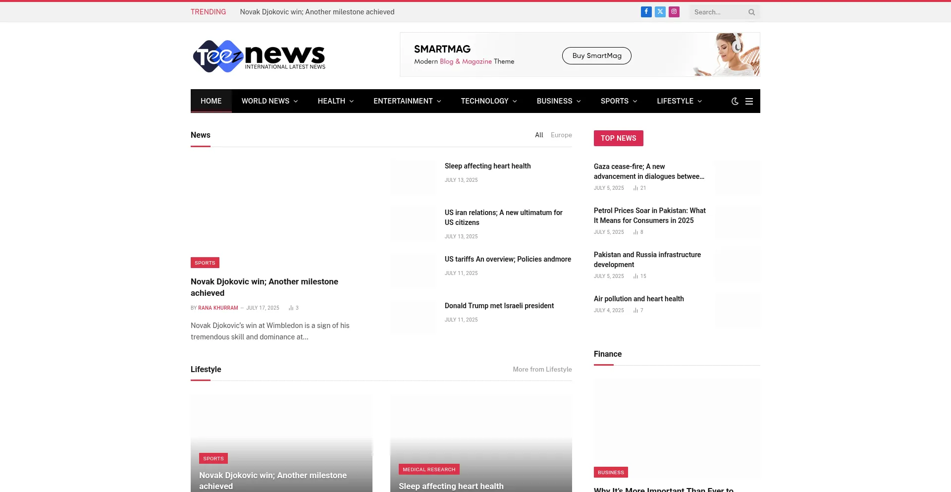Website screenshot of Teeznews.com