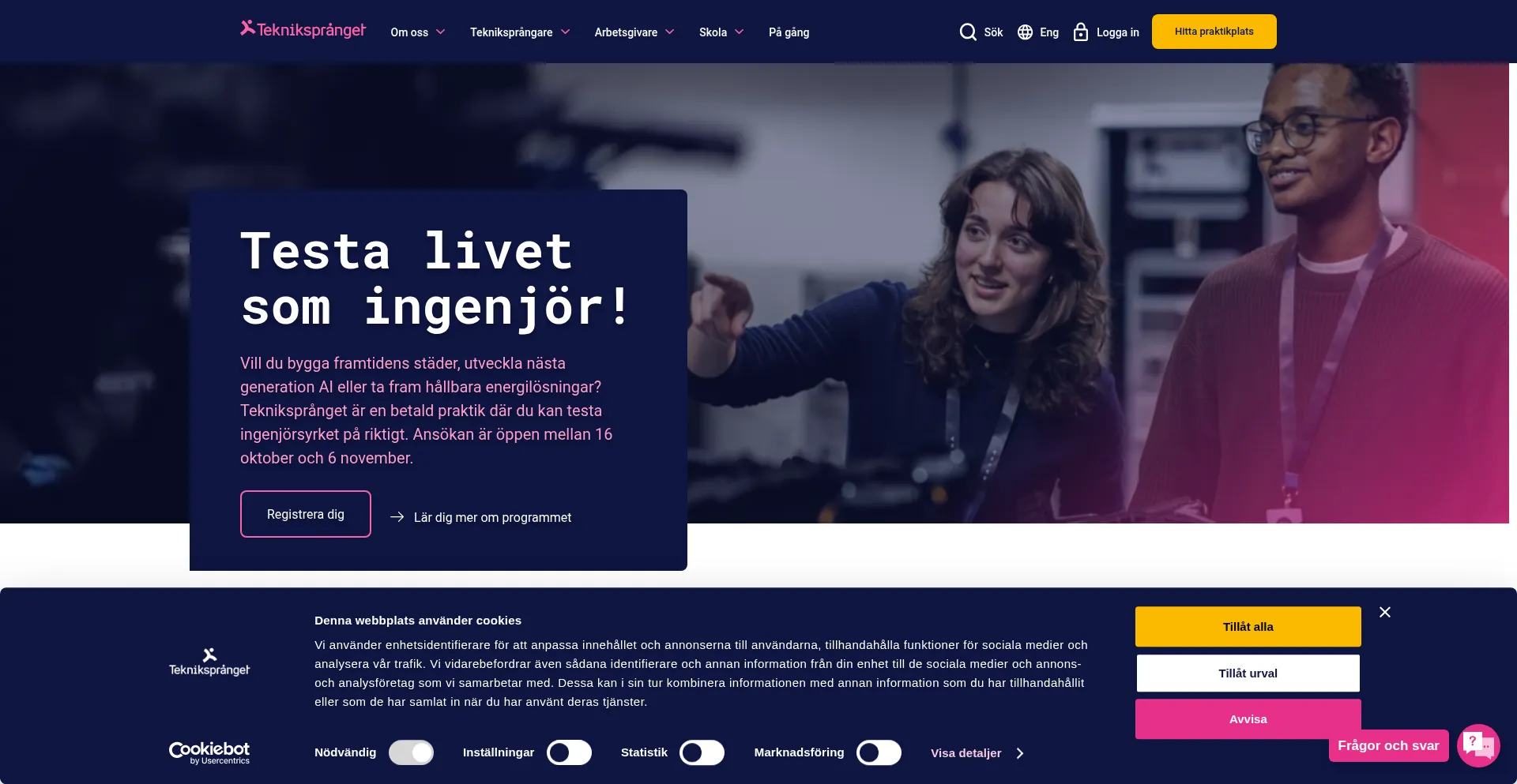 Website screenshot of Teknikspranget.se