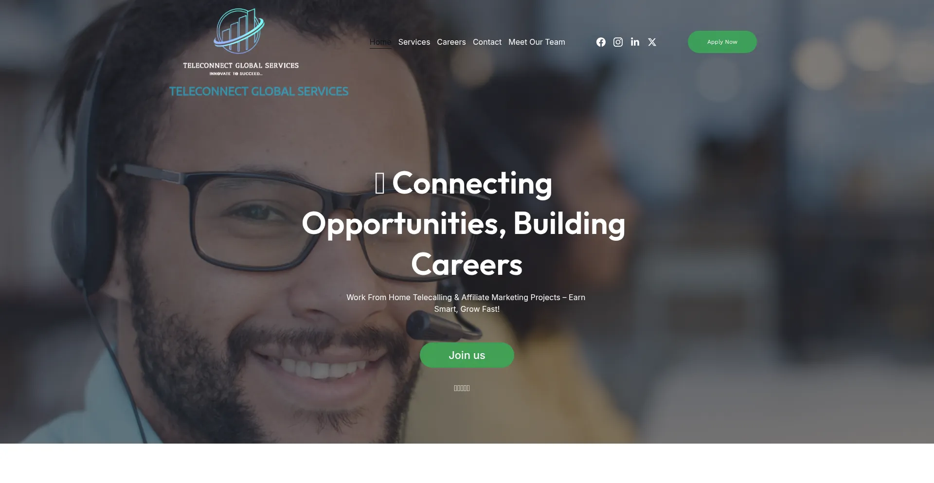 Website screenshot of Teleconnectglobalservice.com