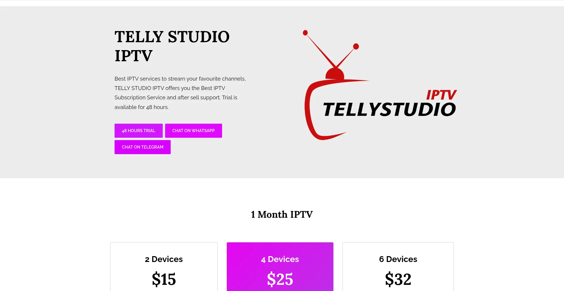 Website screenshot of Tellystudioiptv.com