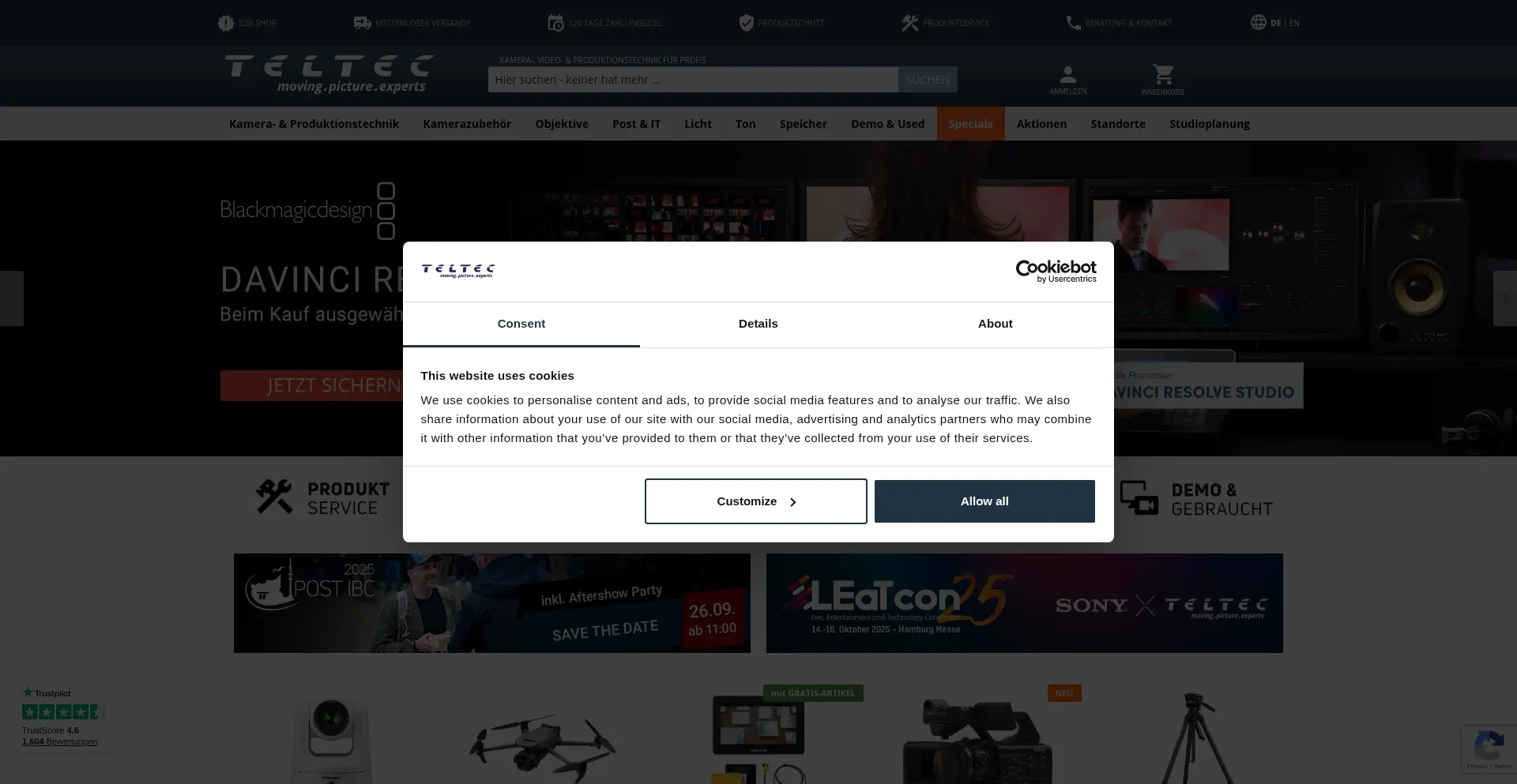 Website screenshot of Teltec.de