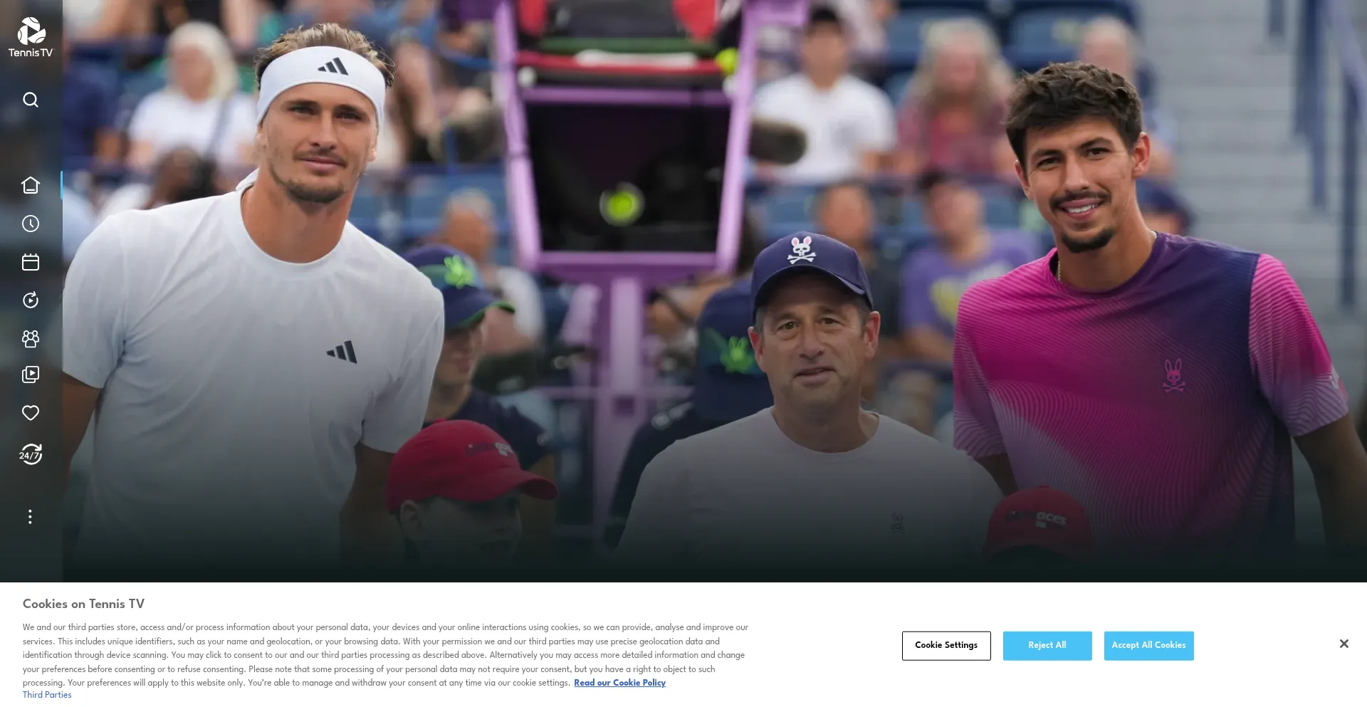 Website screenshot of Tennistv.com