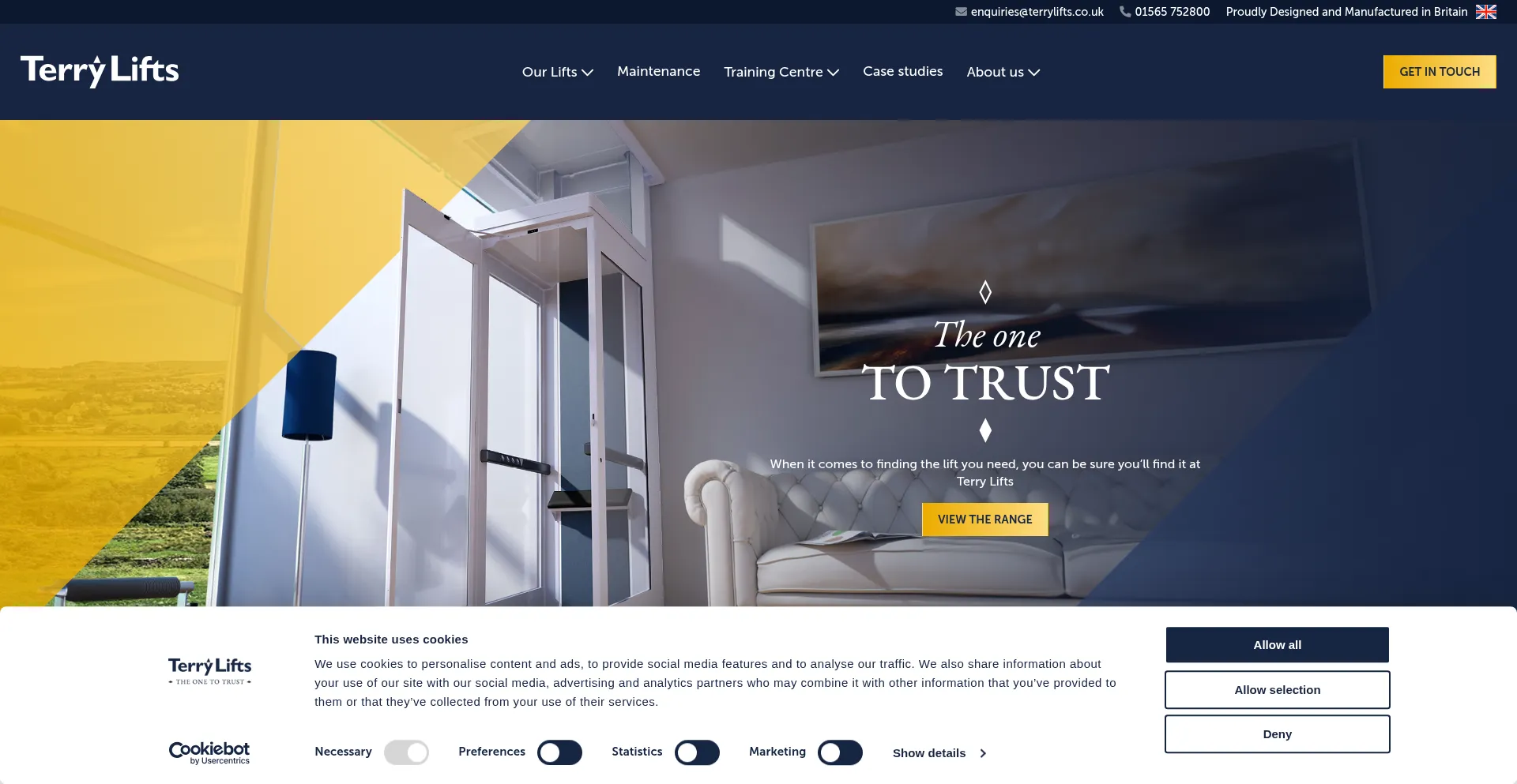 Website screenshot of Terrylifts.co.uk