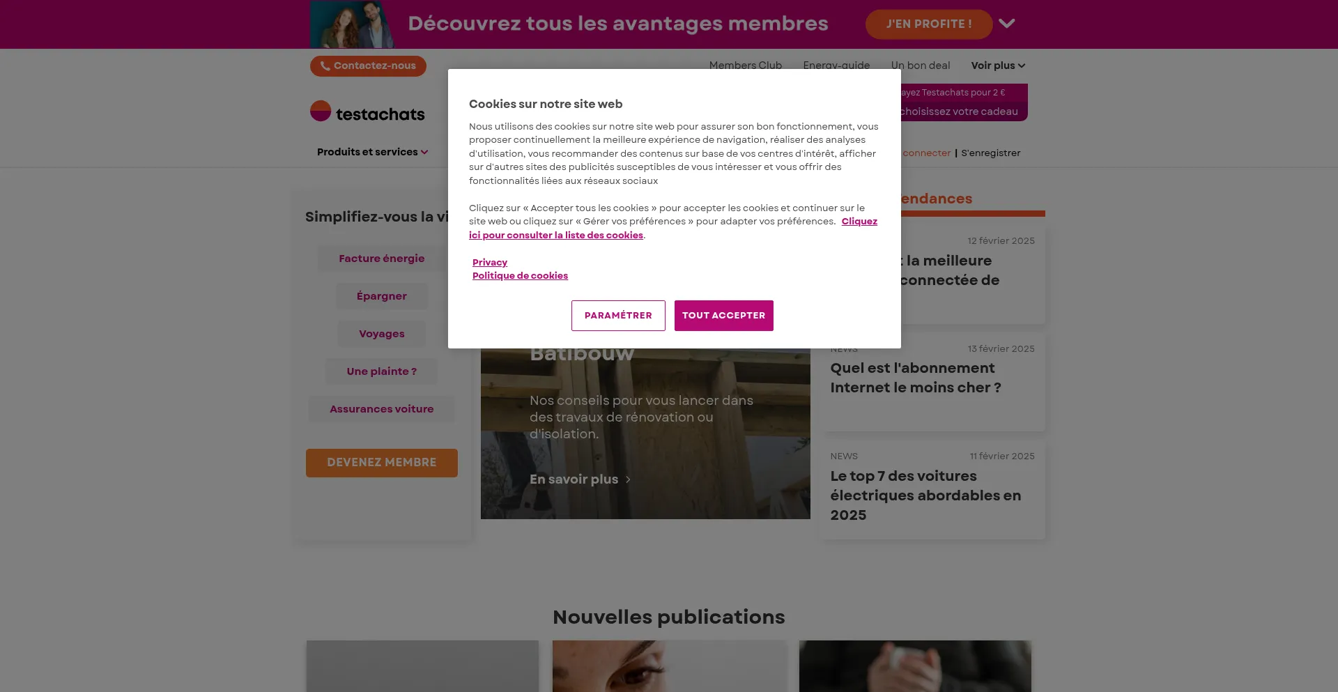 Website screenshot of Test-achats.be