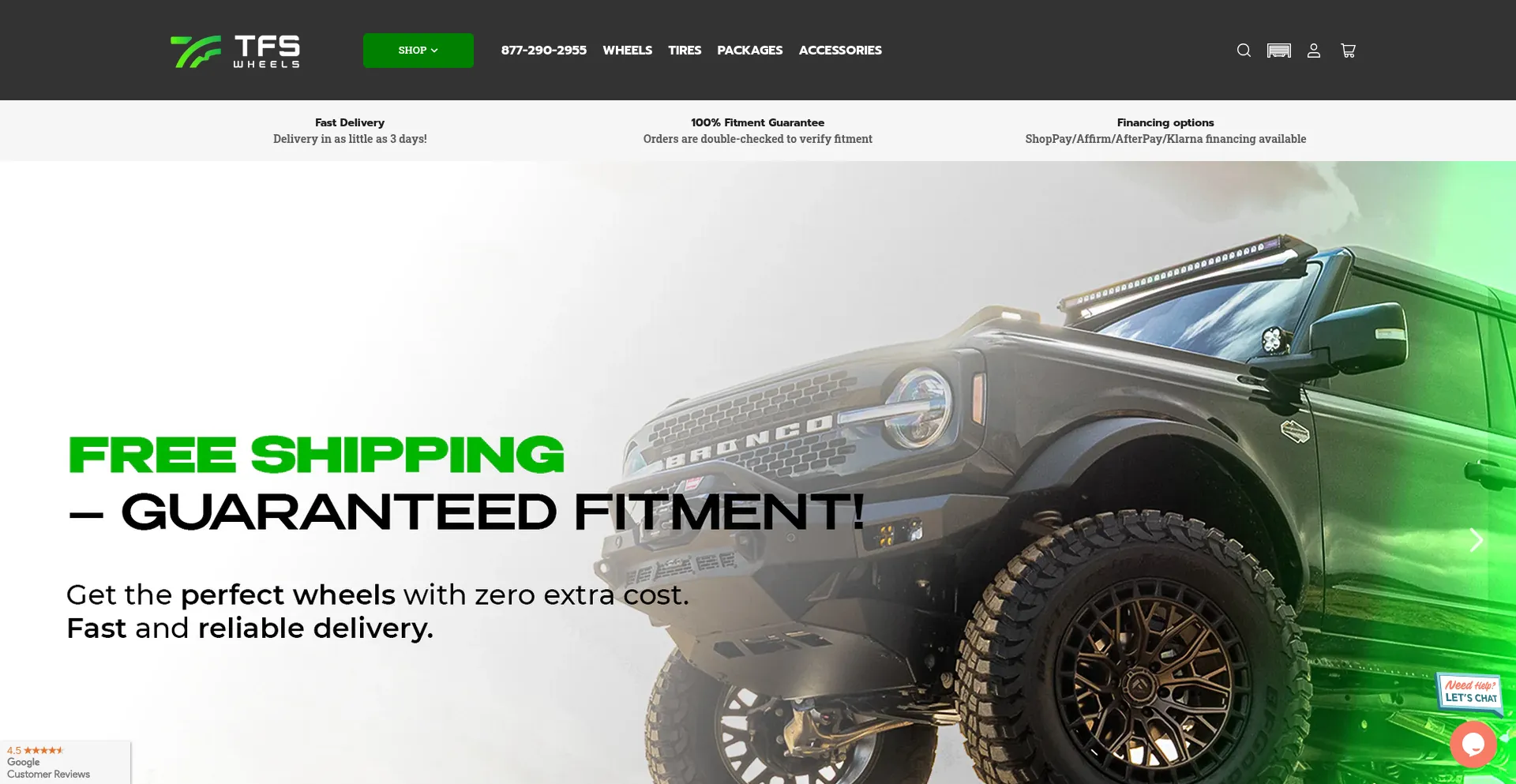Website screenshot of Tfswheels.com