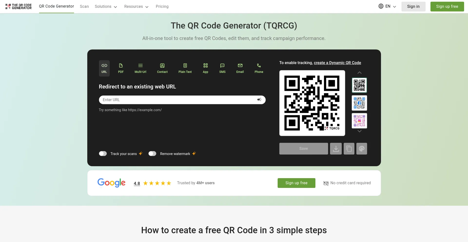 Website screenshot of The-qrcode-generator.com