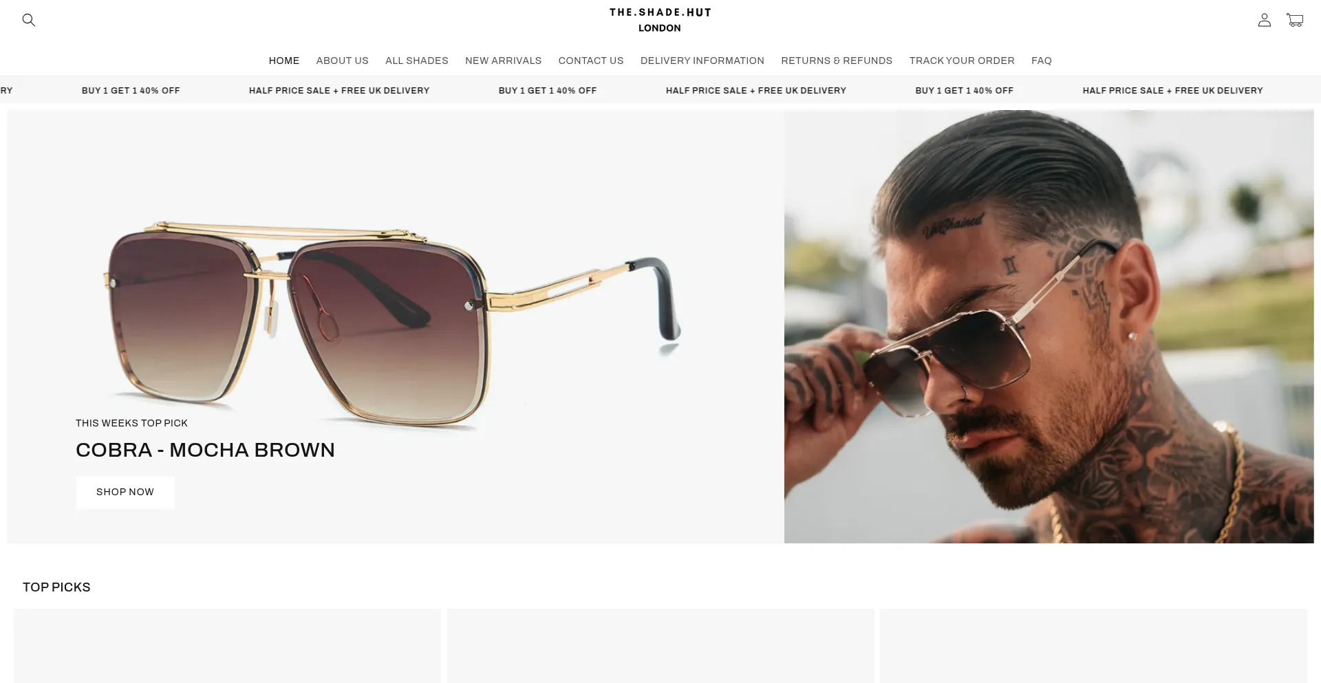 Website screenshot of The-shade-hut.com