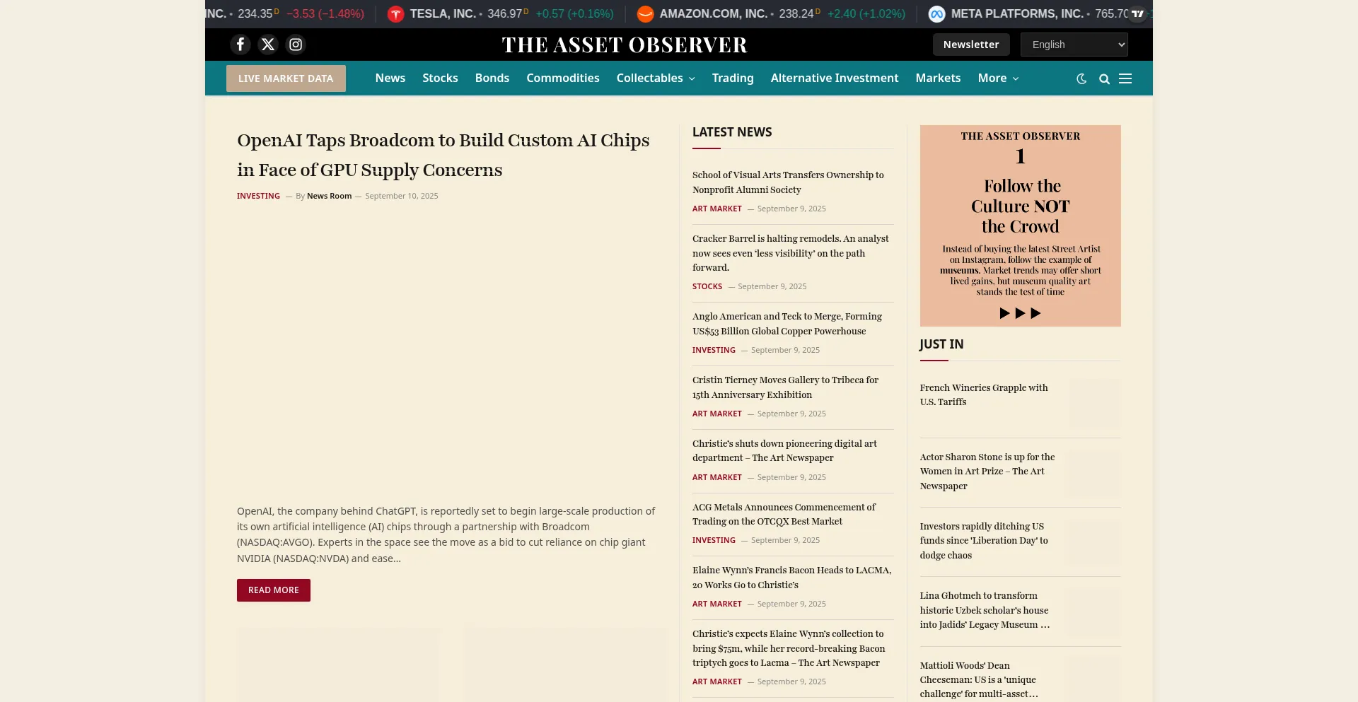 Website screenshot of Theassetobserver.com