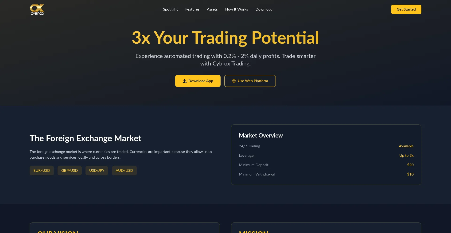 Website screenshot of Thecybrox.com
