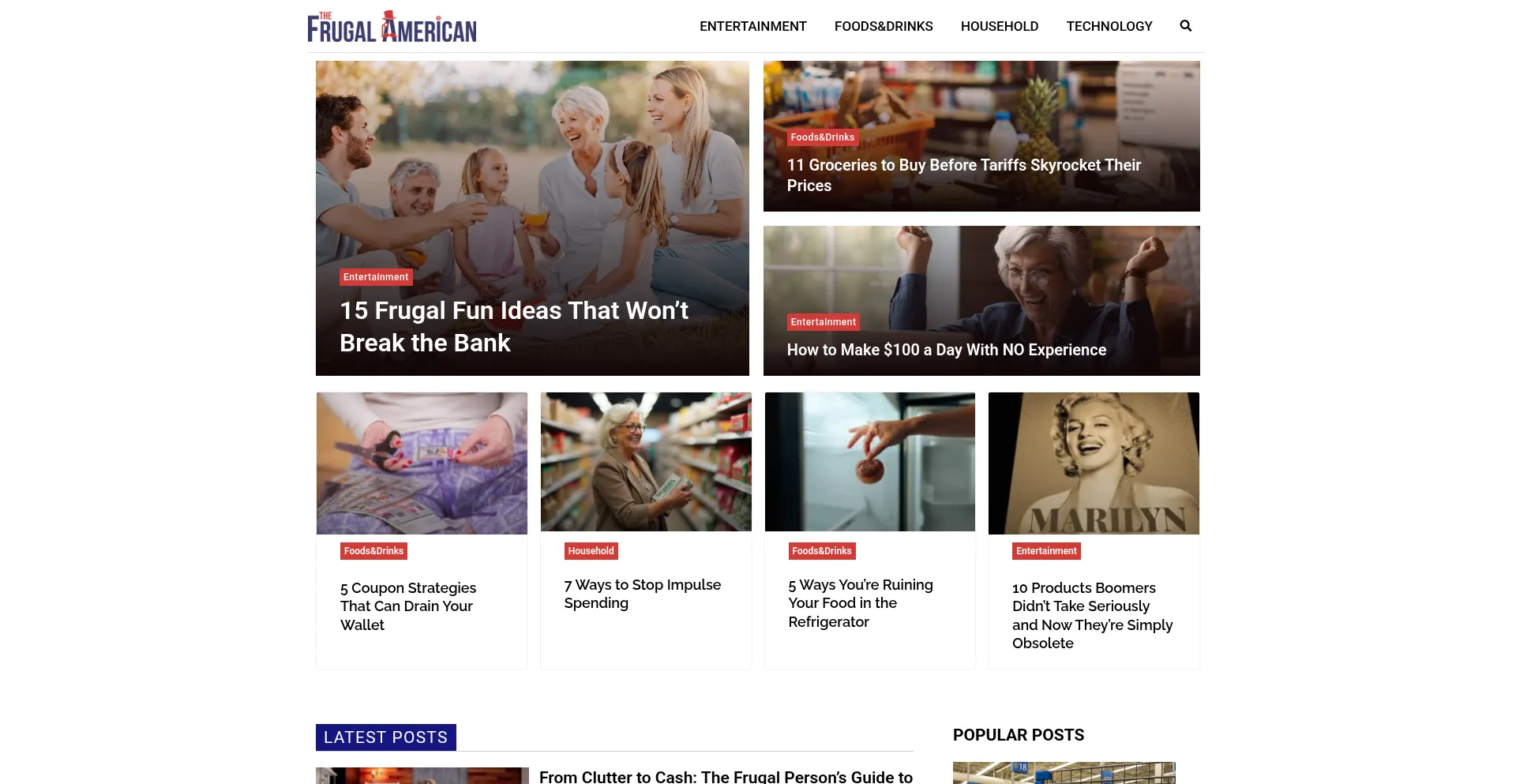 Website screenshot of Thefrugalamerican.com