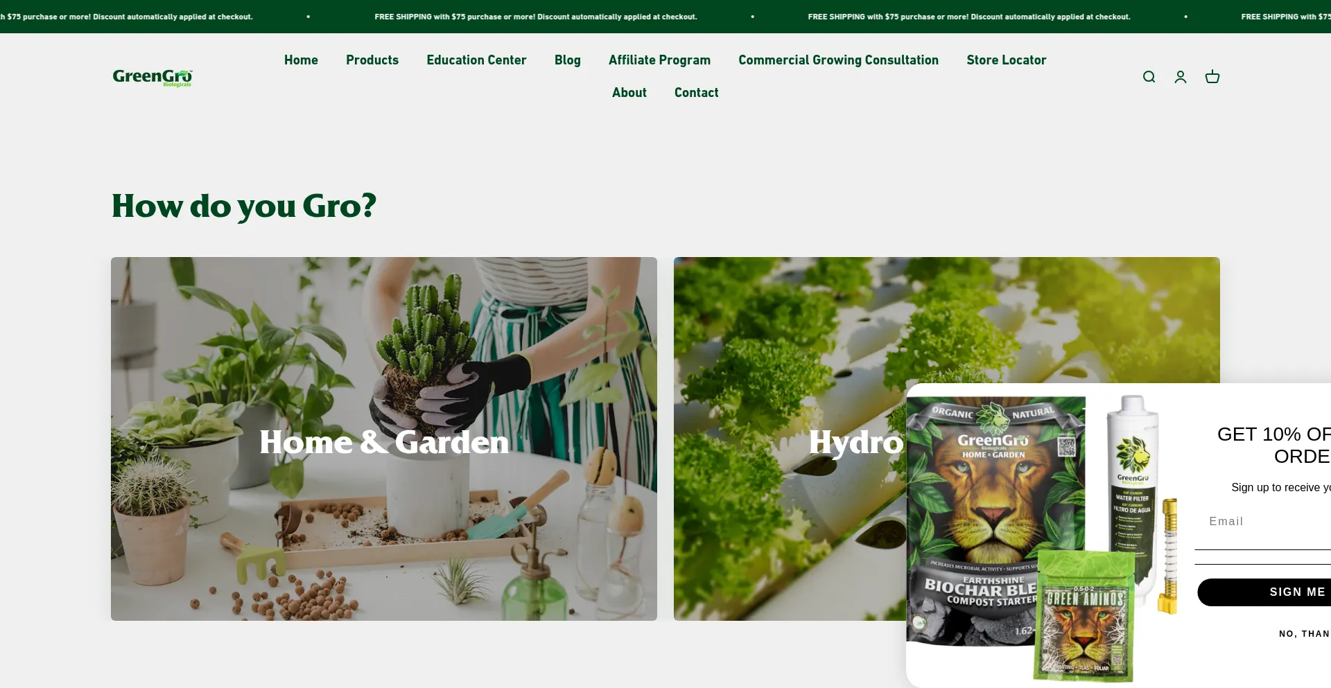 Website screenshot of Thegreengro.com