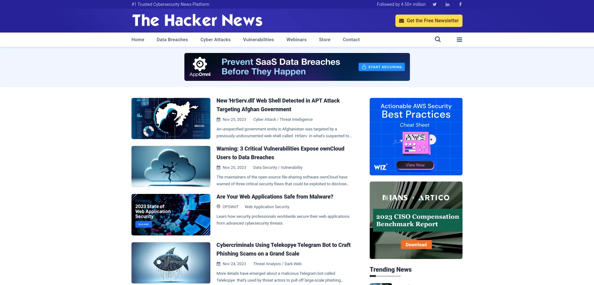 Website screenshot of Thehackernews.com