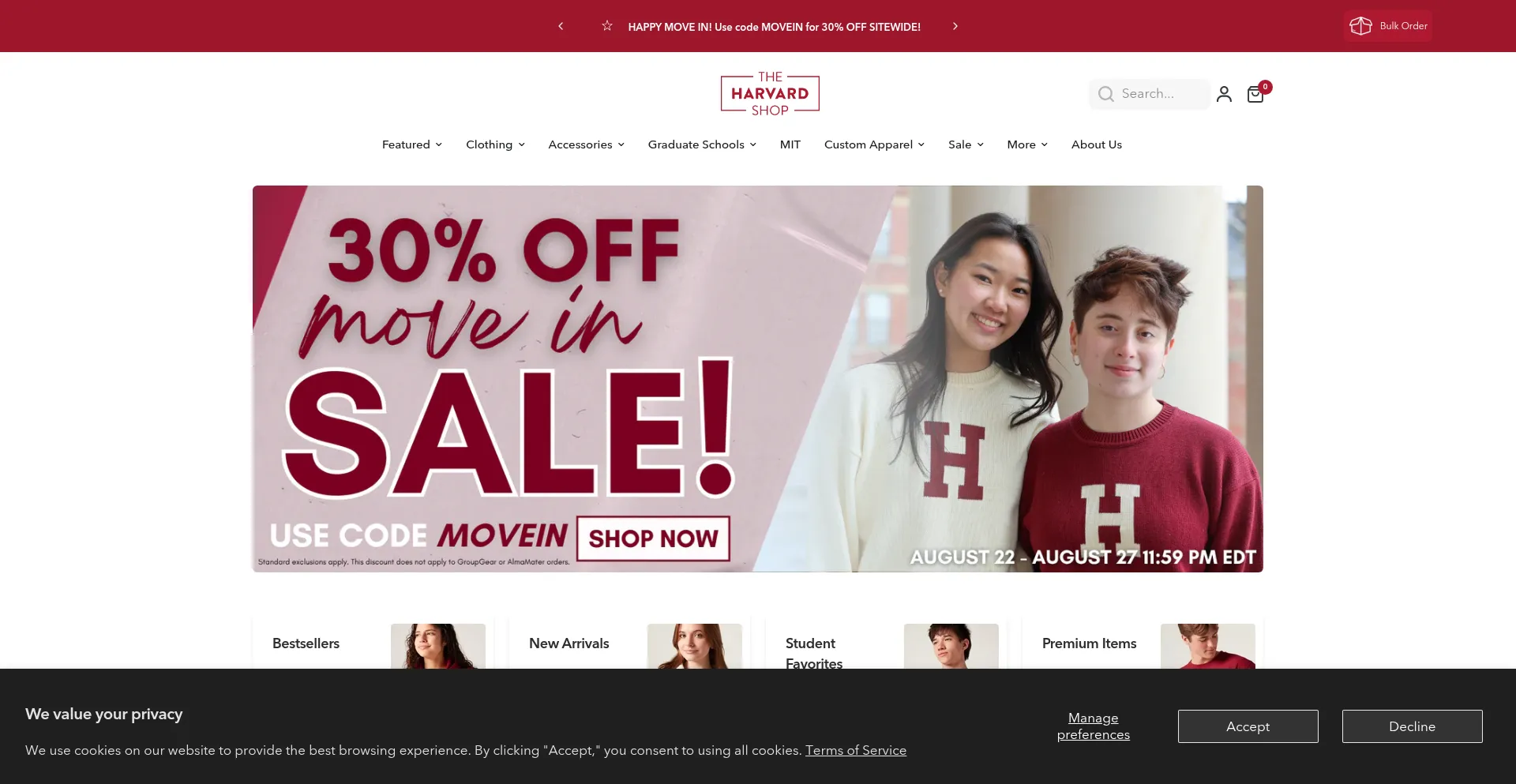 Website screenshot of Theharvardshop.com