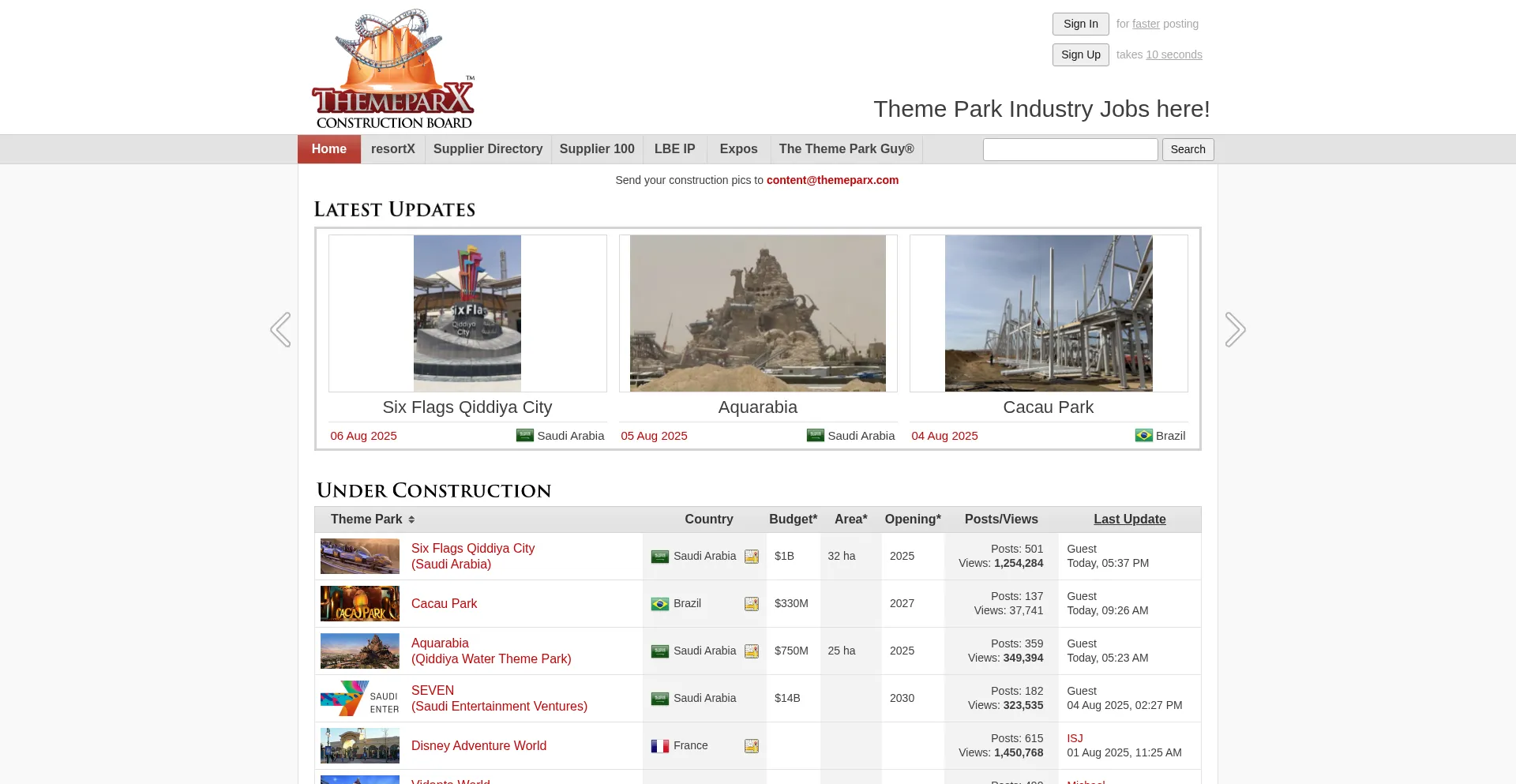 Website screenshot of Themeparkx.com