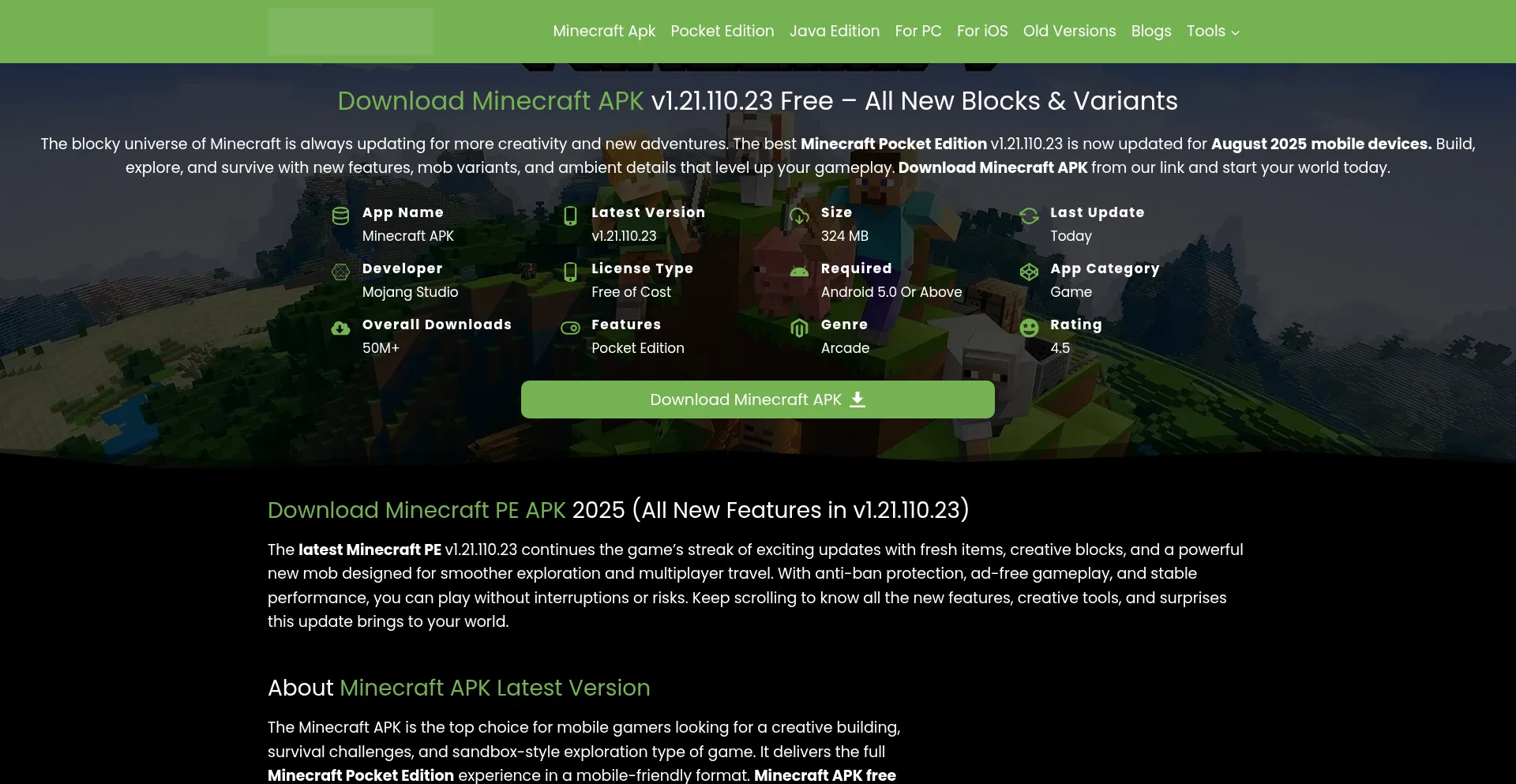 Website screenshot of Theminecrft.com