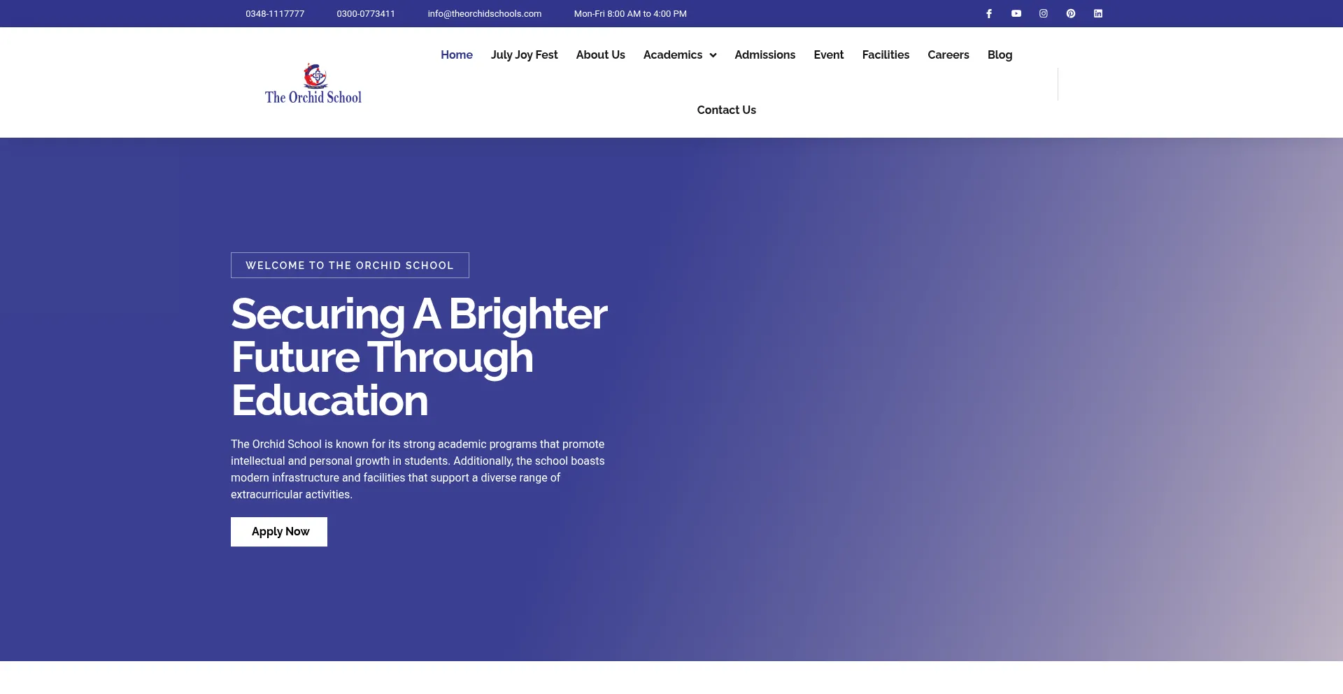 Website screenshot of Theorchidschools.com