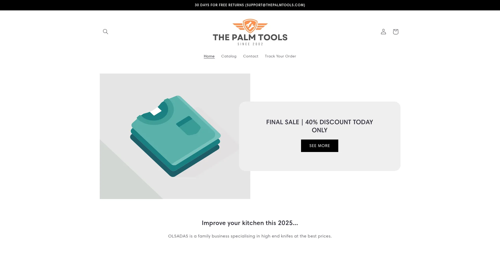 Website screenshot of Thepalmtools.com