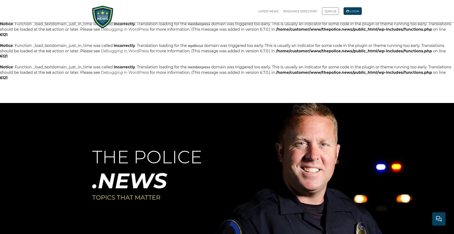 Website screenshot of Thepolice.news