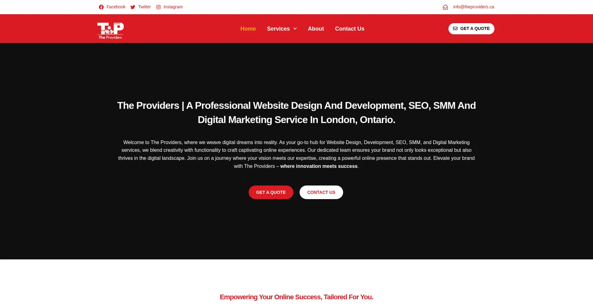 Website screenshot of Theproviders.ca