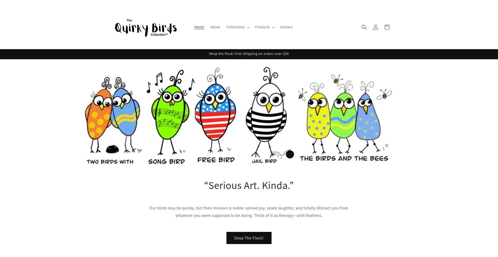 Website screenshot of Thequirkybirdscollection.com