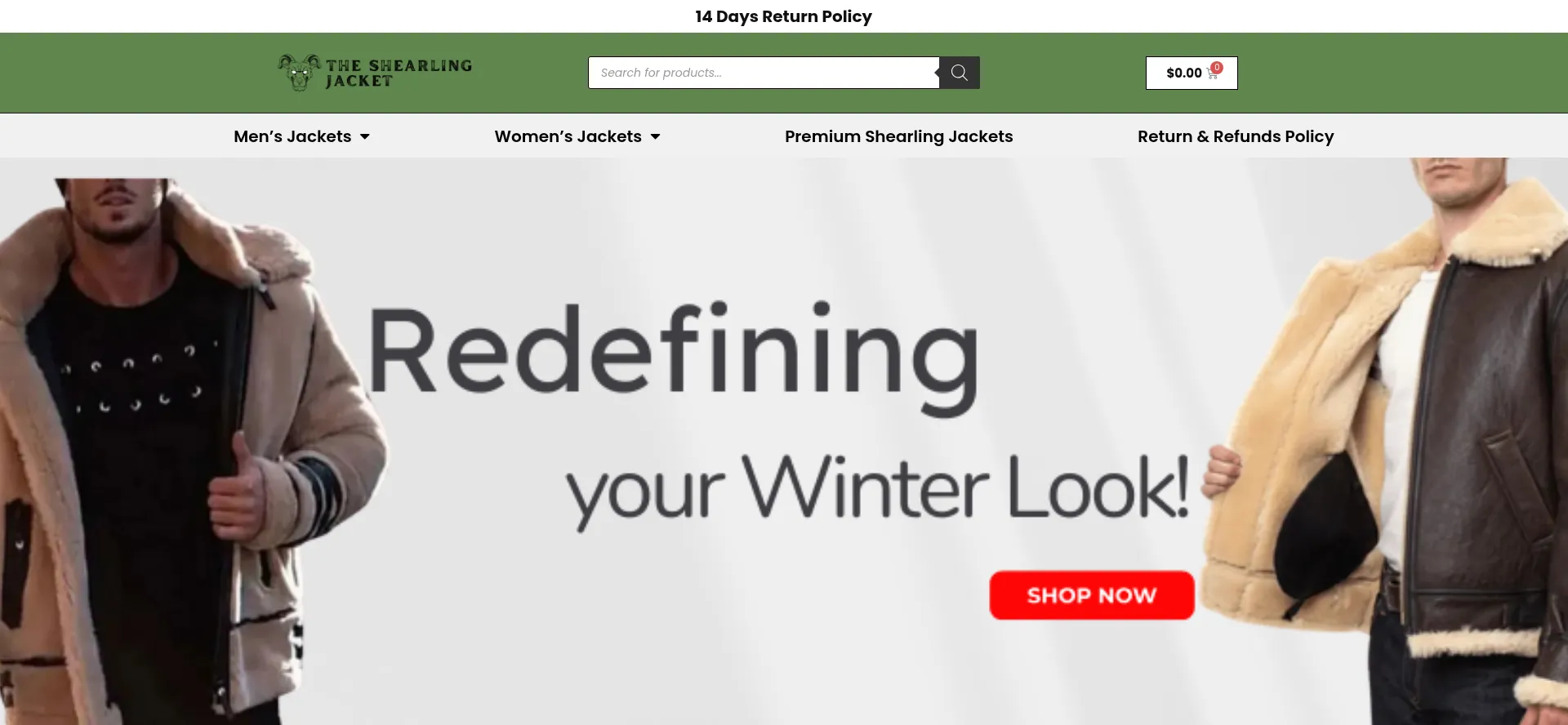 Website screenshot of Theshearlingjacket.com
