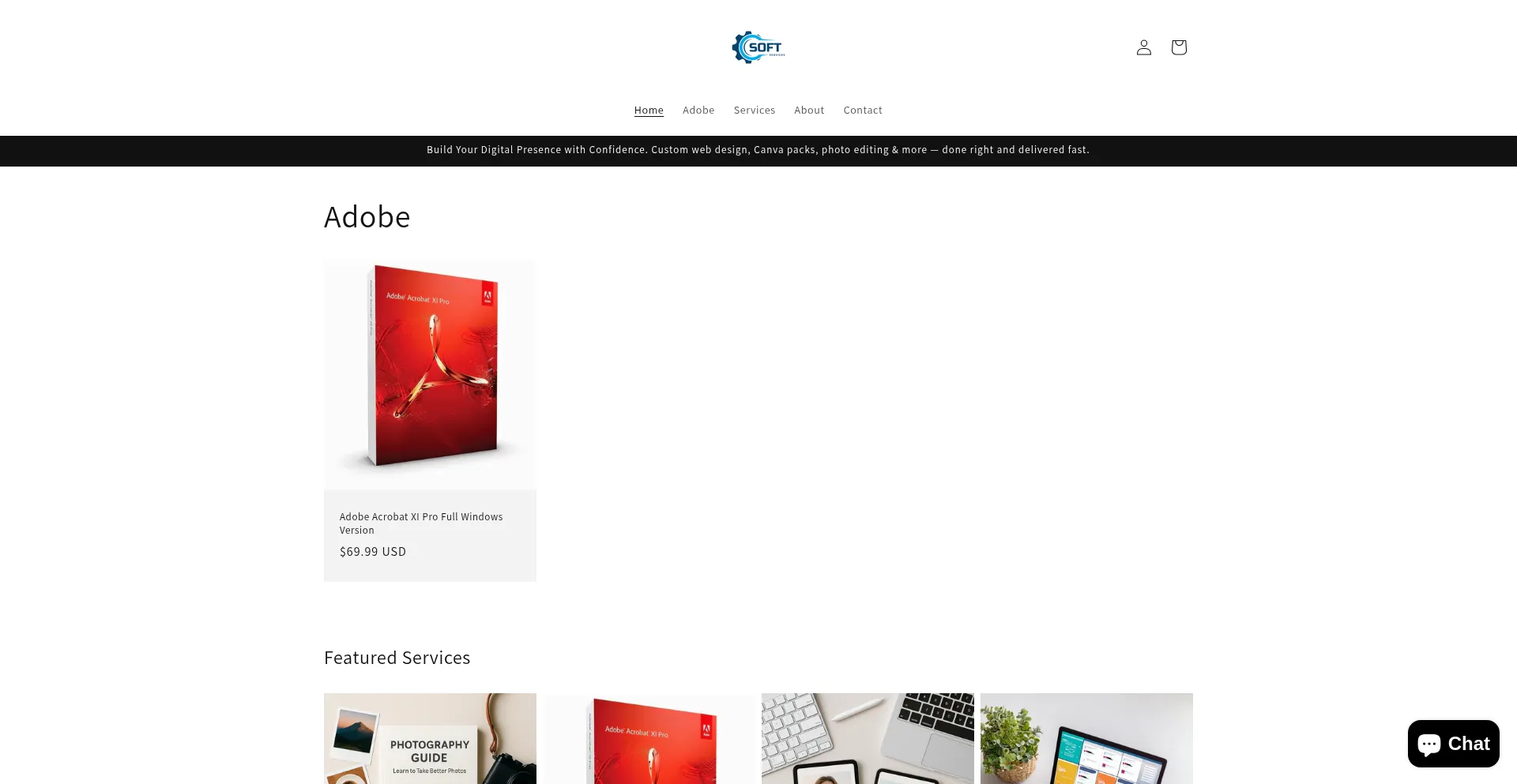 Website screenshot of Thesoftservices.store