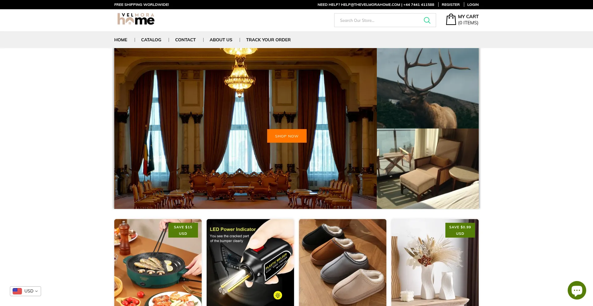 Website screenshot of Thevelmorahome.com