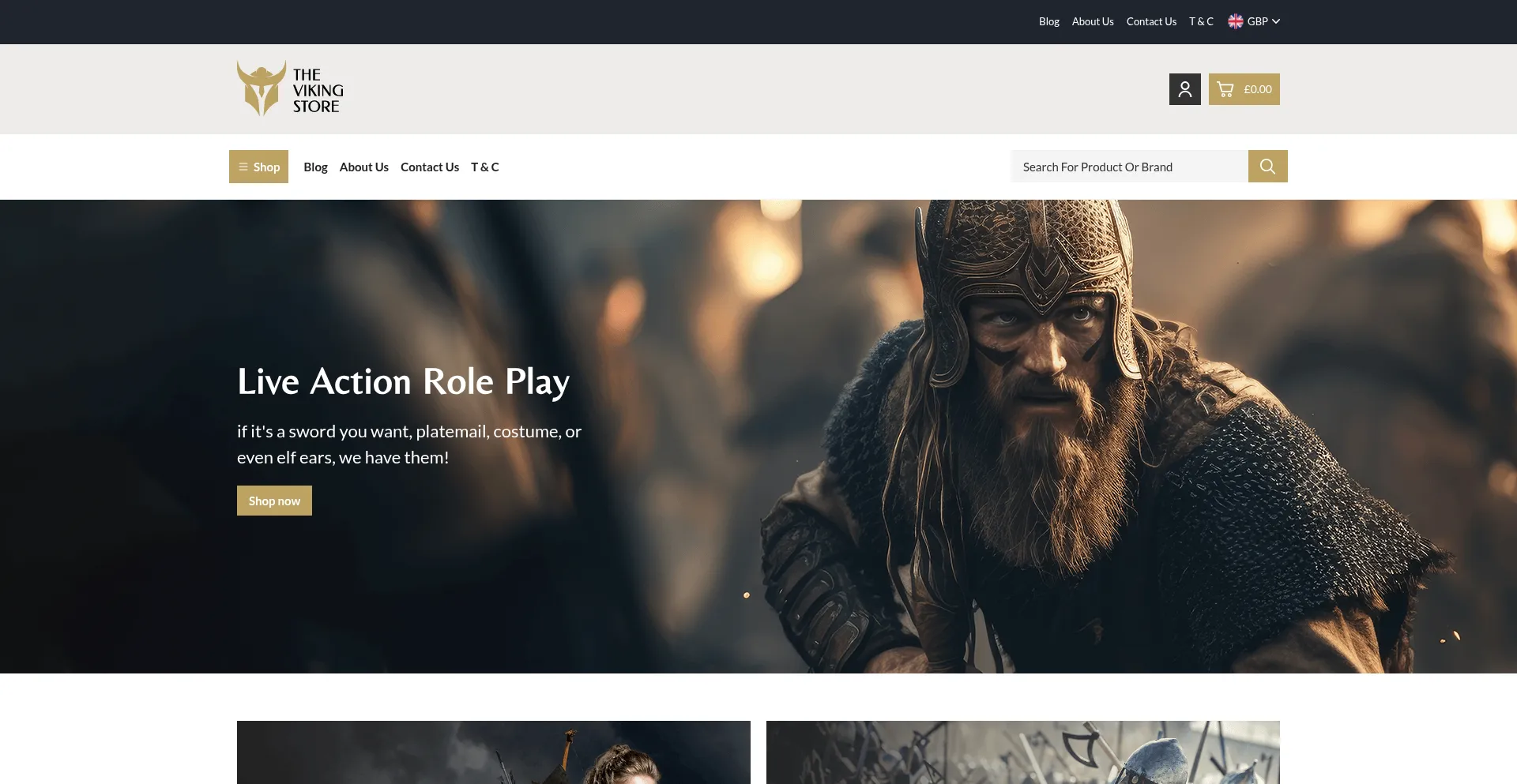 Website screenshot of Thevikingstore.co.uk