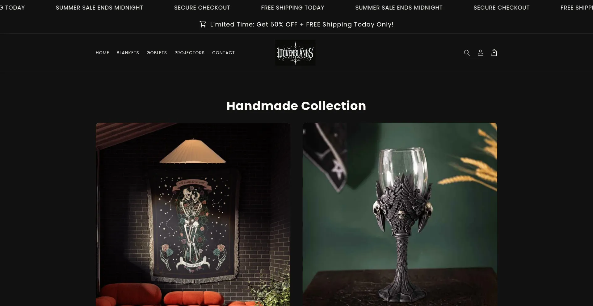 Website screenshot of Thewovenblanks.com