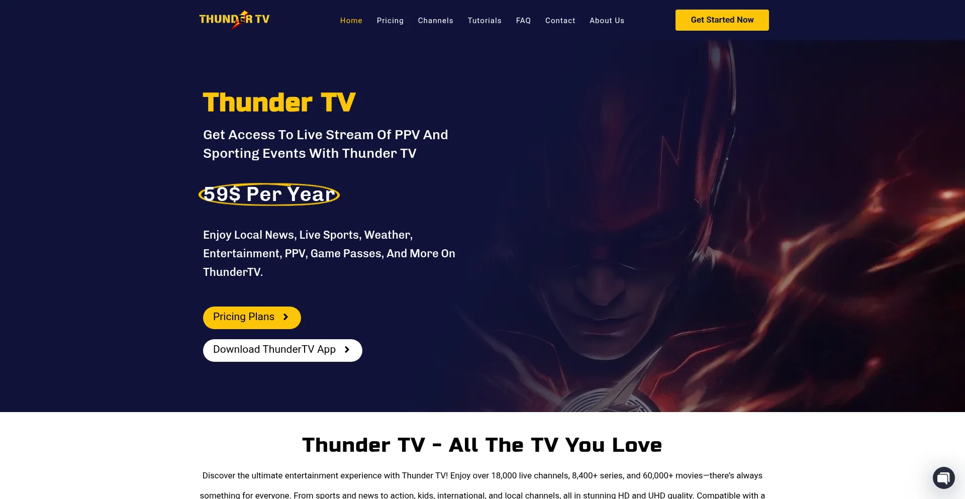 Website screenshot of Thundertv.us