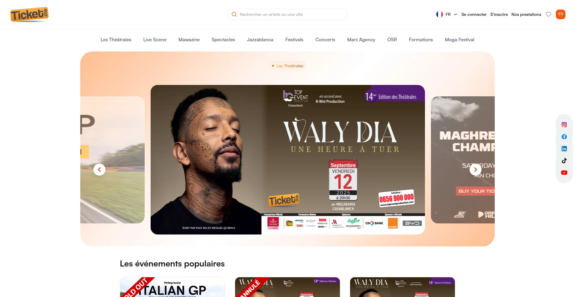 Website screenshot of Ticket.ma
