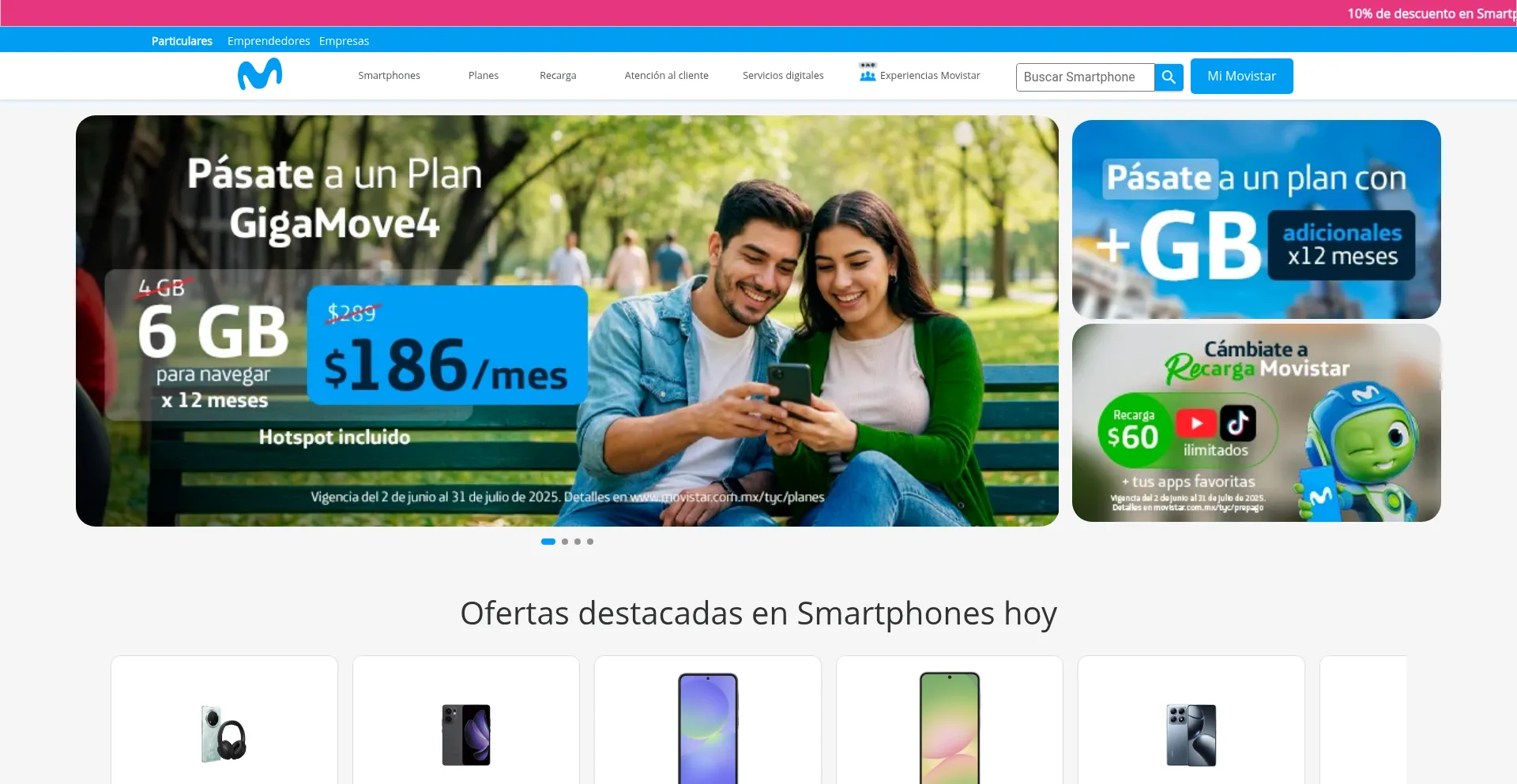 Website screenshot of Tienda.movistar.com.mx