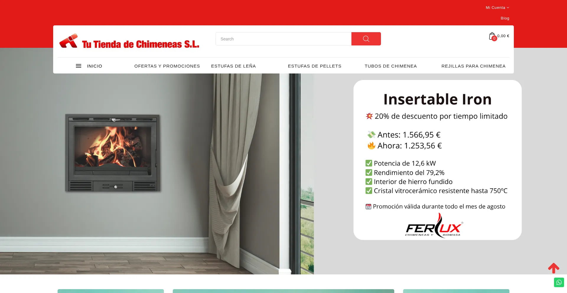 Website screenshot of Tiendadechimeneas.com