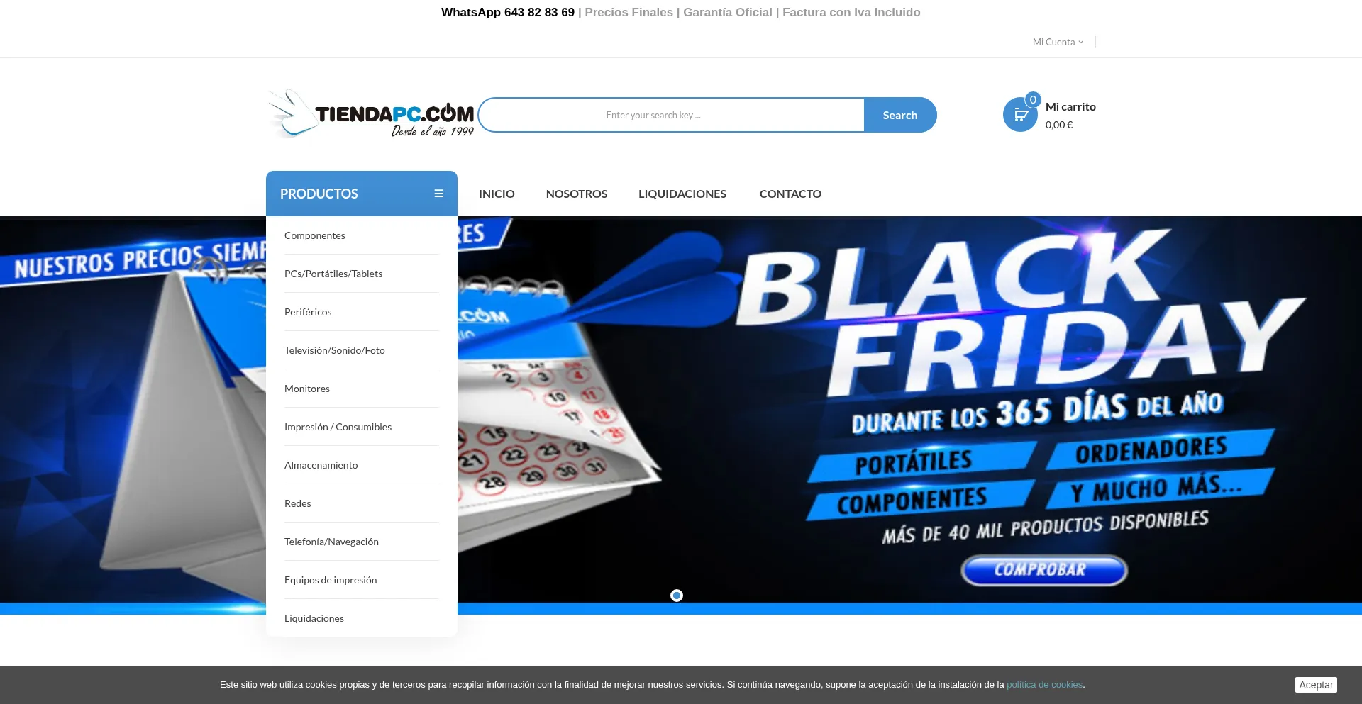 Website screenshot of Tiendapc.com