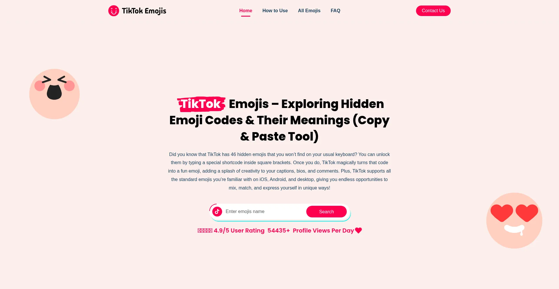 Website screenshot of Tiktokemojis.com