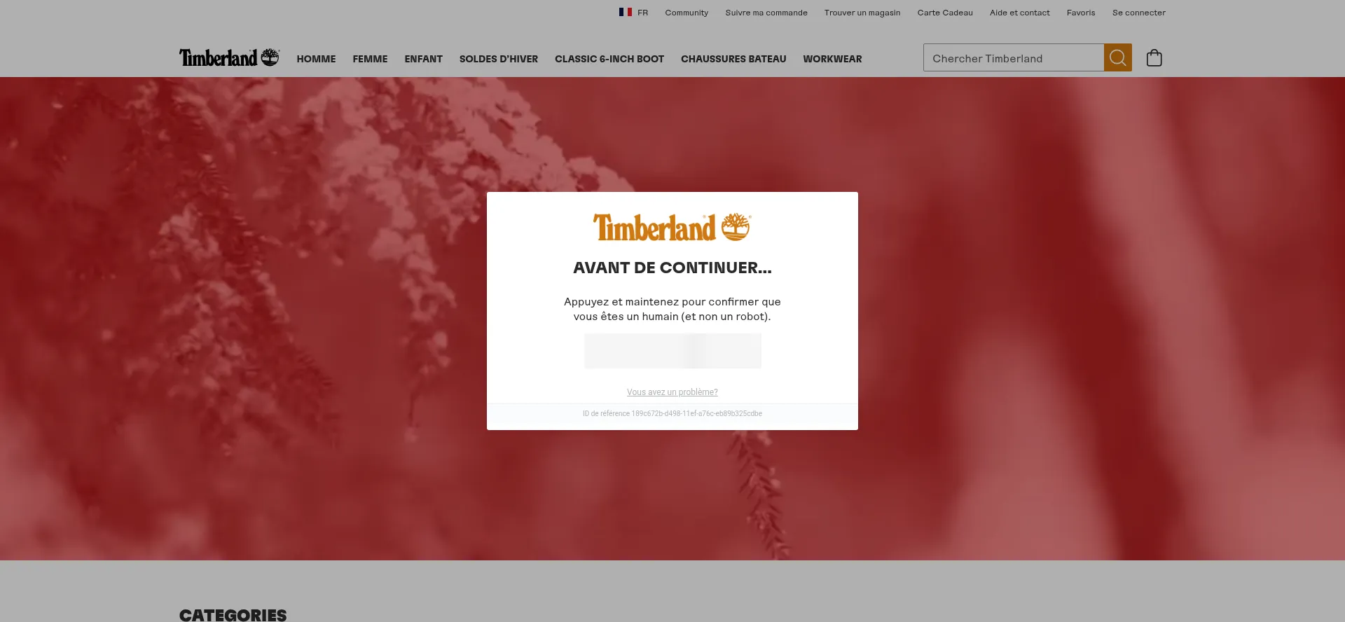 Website screenshot of Timberland.fr