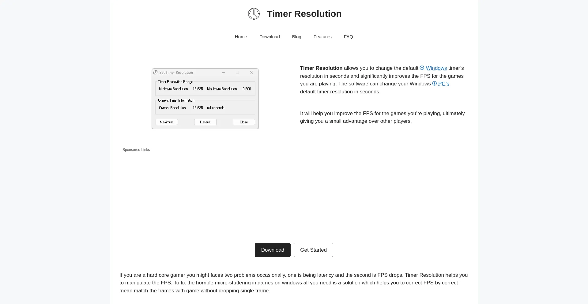Website screenshot of Timerresolution.com