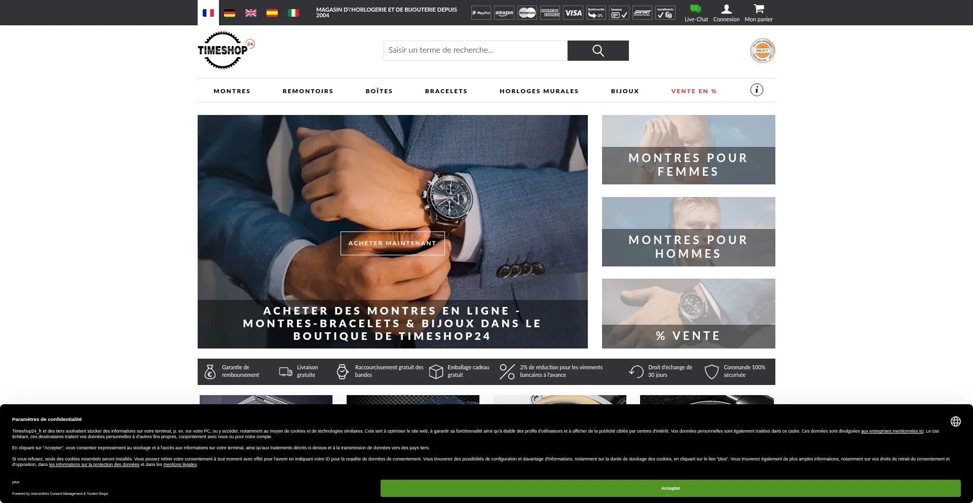 Website screenshot of Timeshop24.fr