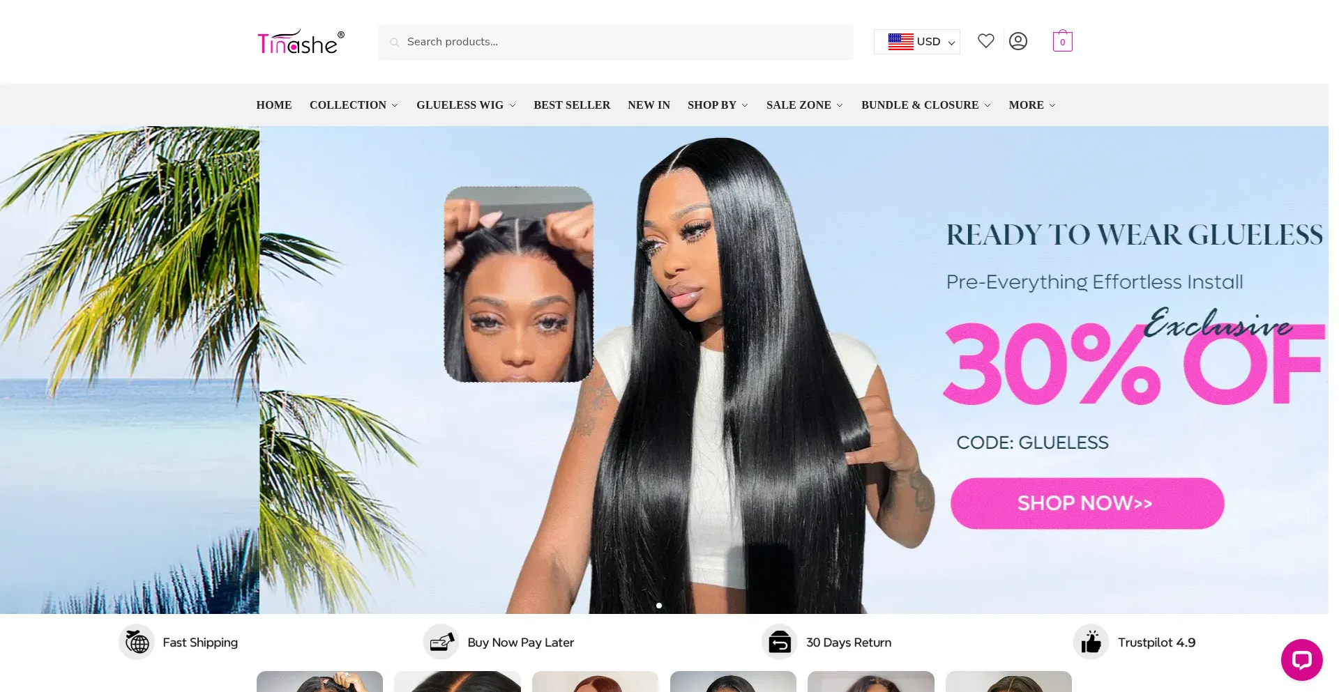 Website screenshot of Tinashehair.com