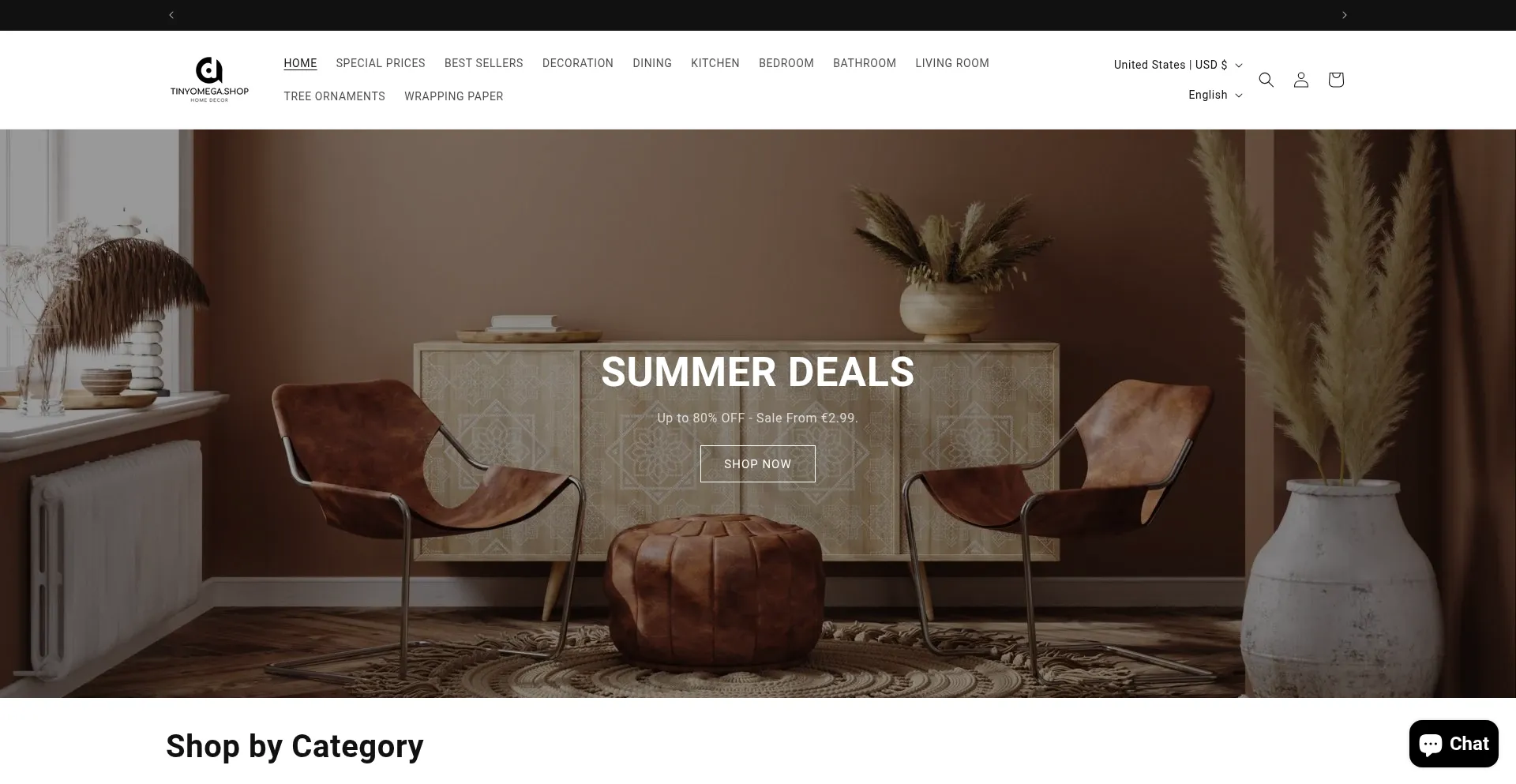 Website screenshot of Tinyomega.shop