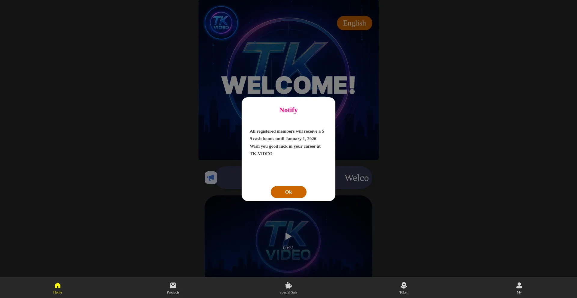 Website screenshot of Tkvideo.shop