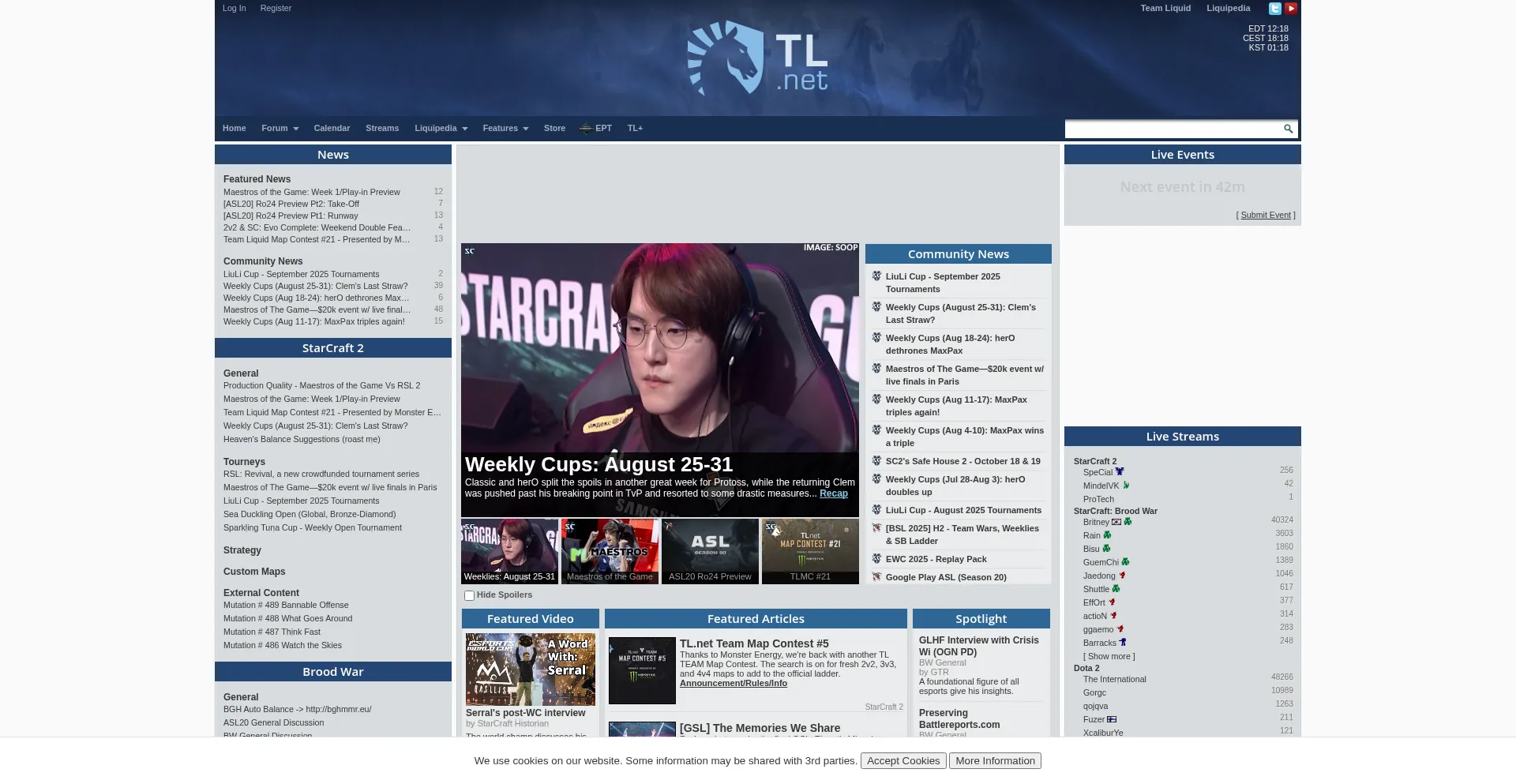 Website screenshot of Tl.net