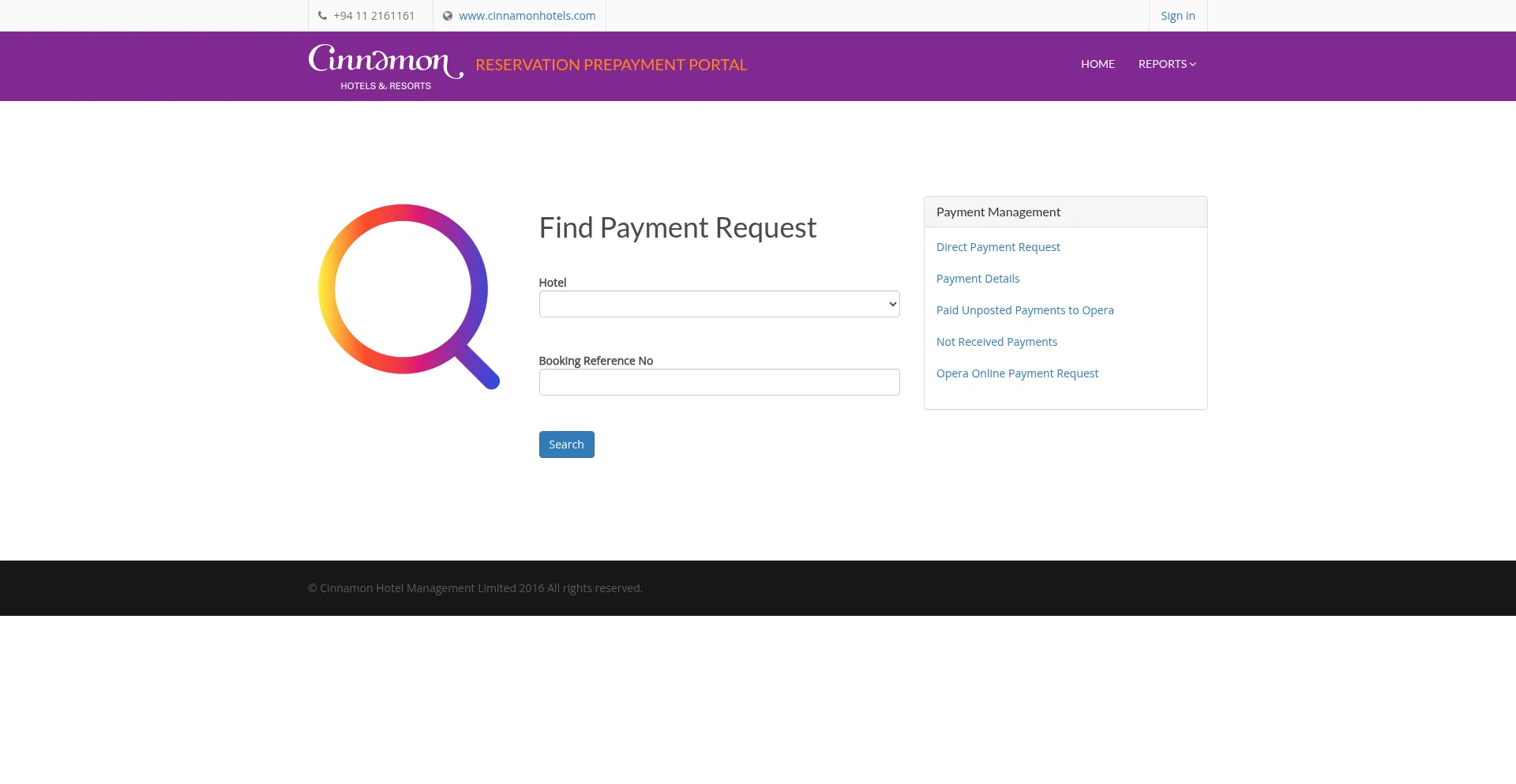 Website screenshot of Tmsipg.cinnamonhotels.com