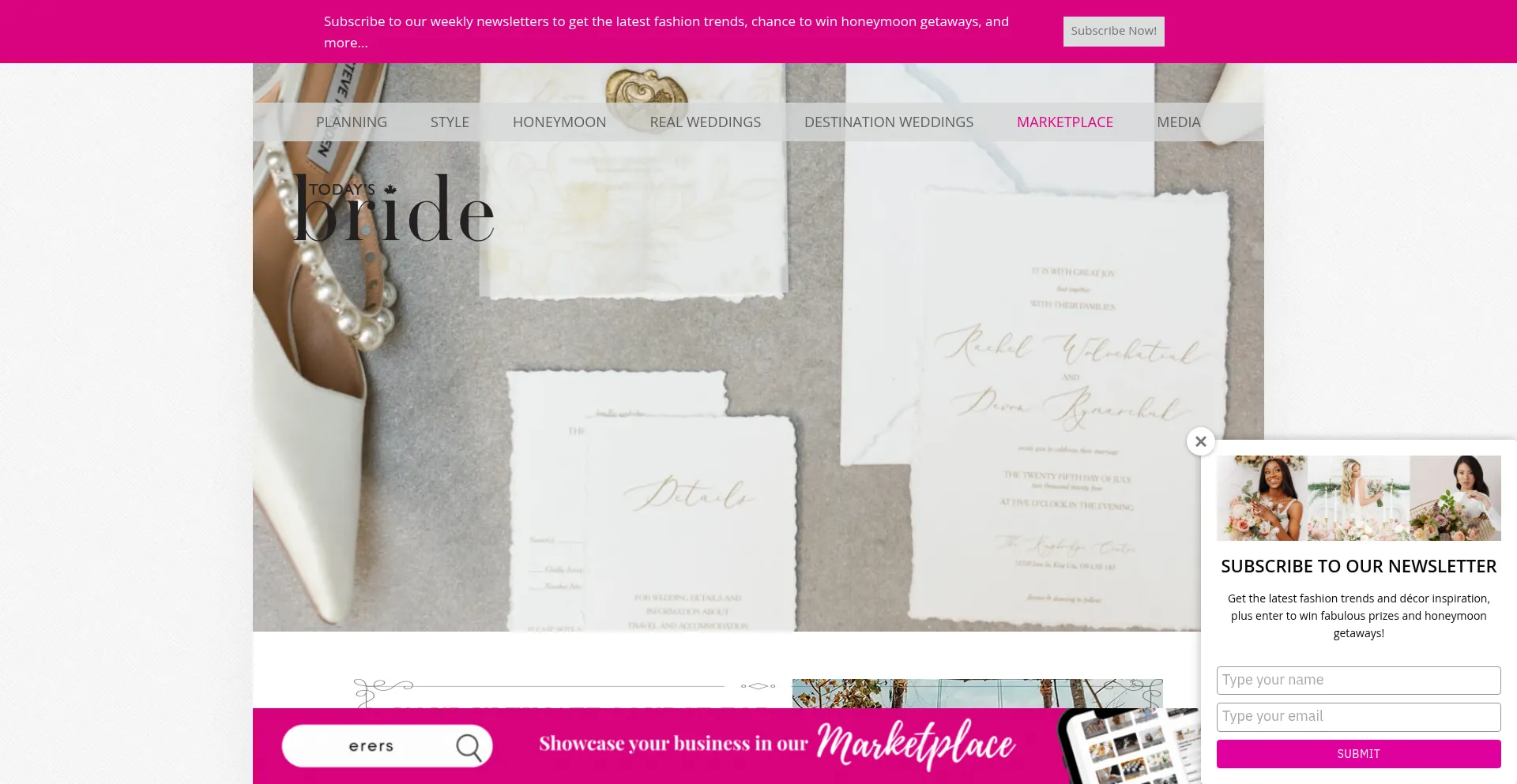 Website screenshot of Todaysbride.ca