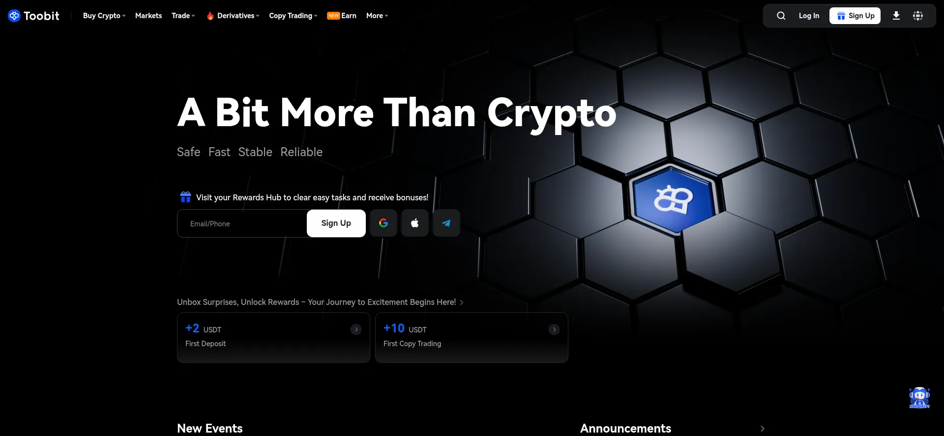 Website screenshot of Toobit.com