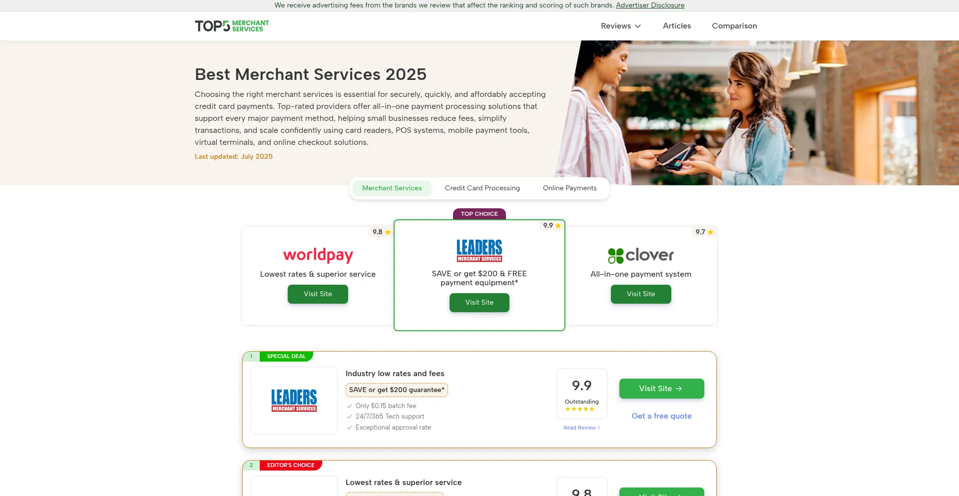 Website screenshot of Top-merchantservices.com